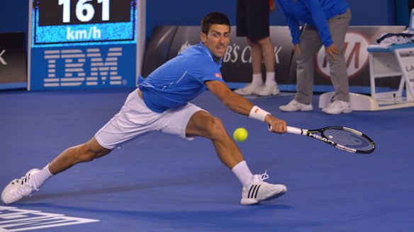 2015 Australian Open Men's Final, Rod Laver arena-Novak Djokovic from Serbia  is in action.