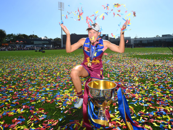 Brisbane’s Sophie Conway after the AFLW premiership triumph.