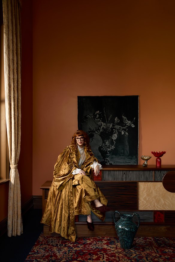 Ruby Shields wearing her “magnificent” custom-made opera coat, which was designed by Speczmen and crafted by Brendan Smith. 
