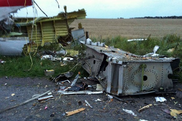 Wreckages of the malaysian airliner carrying 295 people from Amsterdam to Kuala Lumpur after it crashed, in rebel-held east Ukraine.