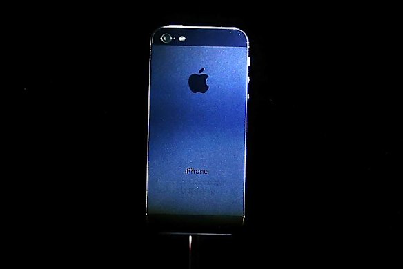 The new iPhone 5 on display at the Apple event.