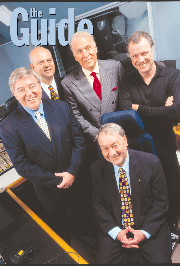 2UE radio presenters (clockwise from left) Stan Zemanek, John Stanley, John Laws, Mike Carlton and John Brennan.