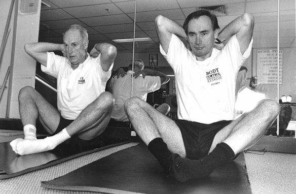Bob Carr at a Bondi fitness centre in 1994.