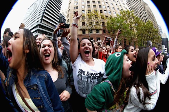 A world of excitement ... One Direction fans in Martin Place.