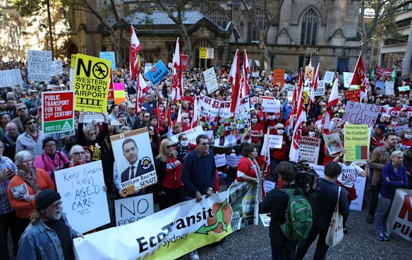 Protesters gather in Sydney's CBD to oppose the draconian laws and polices of NSW State Premier Mike Baird and his Liberal Government.