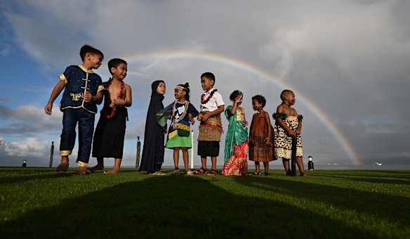 Children at the opening of the Pacific island forum in Suva, Fiji.