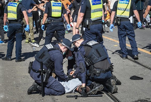 Victoria Police said they arrested more than 200 people during Saturday’s anti-lockdown protests, and each of them will be fined more than $5400 for breaching the Chief Health Officer’s directions.