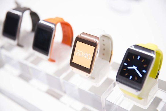 Samsung's Galaxy Gear smart watches in a variety of colours.