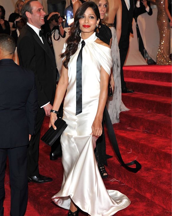 Freida Pinto should have stuck to either a dress OR a tie for the Met Gala.