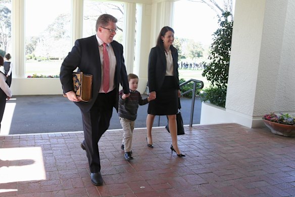 Assistant Cabinet Secretary-designate Scott Ryan arrives for th swearing-in ceremony for Prime Minister Malcolm Turnbull's new ministry at Government House in Canberra on Monday 21 September 2015. Photo: Alex Ellinghausen