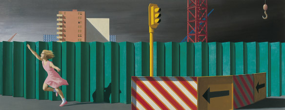 Jeffrey Smart, The Construction Fence, 1978, oil and synthetic polymer paint on canvas, TarraWarra Museum of Art collection.