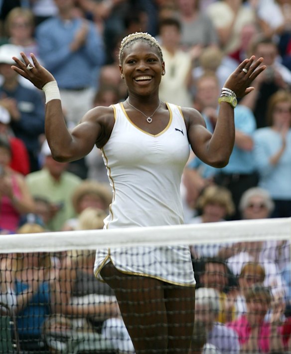 2002 Wimbledon - Serena Williams celebrates victory over Venus Williams.