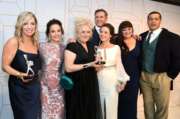 The cast of Wentworth with their Logies for most popular drama and most outstanding drama