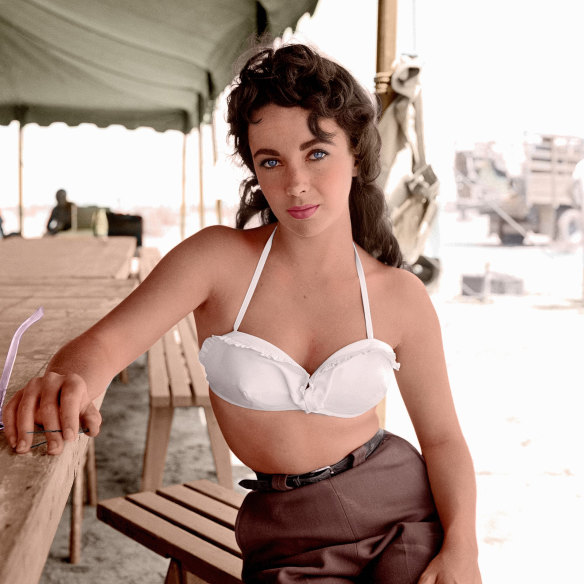 Elizabeth Taylor on the set of Giant in 1955.