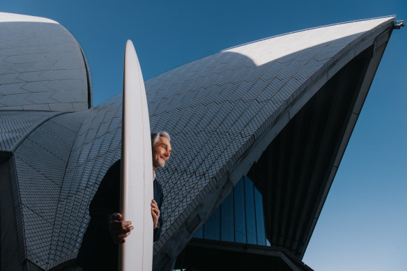 David Elfick, founder of Tracks Magazine, at the Sydney Opera House where his surf film Crystal Voyager will screen 50 years, after its premiere. 