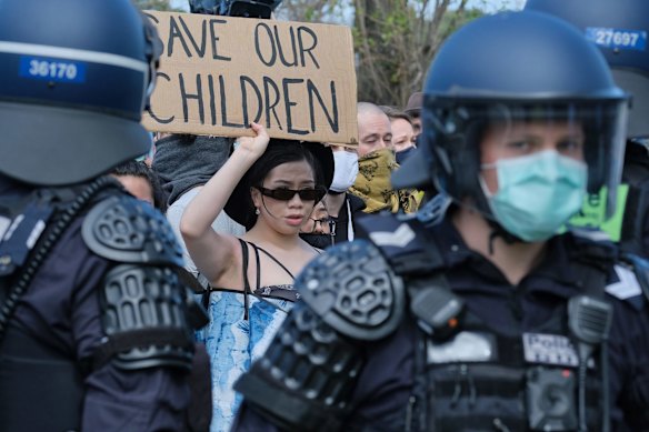 Freedom Day protesters at Albert Park, Saturday 5 September 2020.