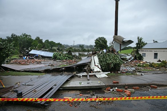 Dungog road, near the intersection of Hooke st and near the Myall creek, where four homes were washed away in flood waters.