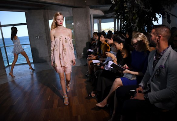 Models showcase Myer's spring collections at a private home in Coogee. 