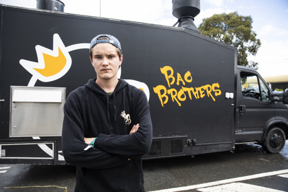 Dylan Box of Bao Brothers who after unpacking at Bluesfest had to repack and return to Newcastle with kilos of unused food.