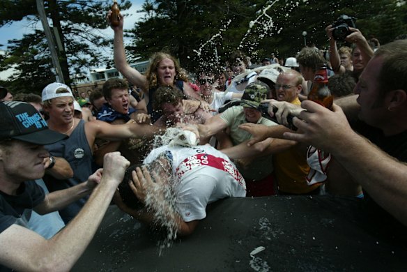 An angry mob bashed and smashed beer bottles on the head of a man at North Cronulla beach, on Sunday, 11 December, 2005.