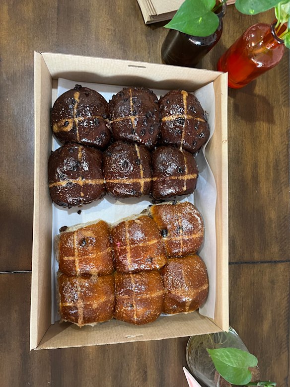 Hot cross buns at Danny’s Bread in Teneriffe.