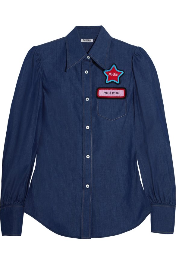 A shirt in the Miu Miu range that has been pulled from sale after comparisons were made between the star patch and the yellow star worn by Jews in Nazi Germany. 