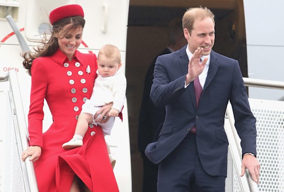Prince William and the Duchess of Cambridge with Prince George arrive for their visit to New Zealand in Wellington in 2014.