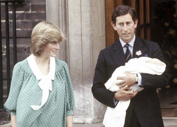 Prince Charles, Prince of Wales, with his then wife Princess Diana taking their newborn son Prince William, as they leave St. Mary's Hospital, Paddington, London, in 1982.