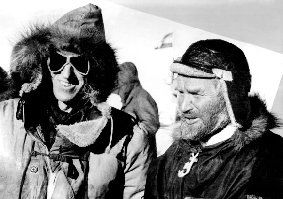 So far, so good ... Sir Edmund Hillary (left) with Dr Vivian Fuchs at the South Pole in January.