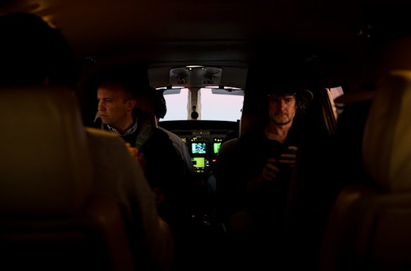 NSW Environment Minister, Matt Kean, with Atticus Fleming, Deputy Secretary, National Parks and Wildlife Service, on the plane leaving Tibooburra airport.