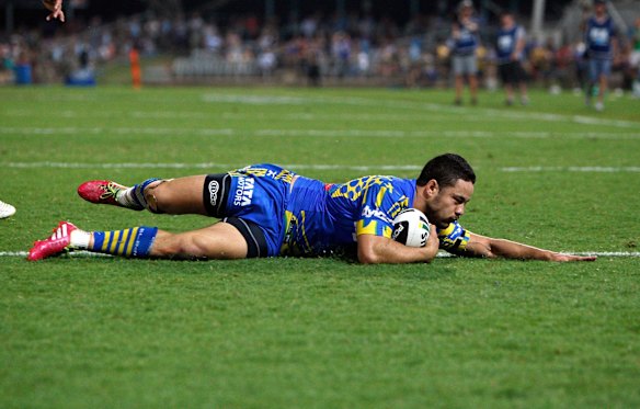 The Hayne Plane: Jarryd Hayne does what he does best for Parramatta, scoring a try earlier this year.