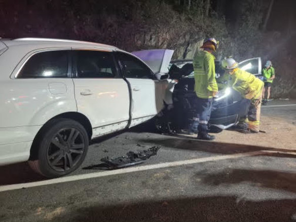 The aftermath of the head-on car crash that Grafton and her son survived. Grafton’s car is the one on the right.