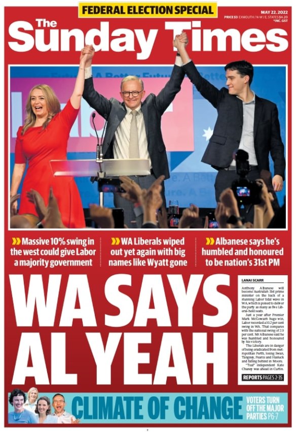Front page of The Sunday Times.
