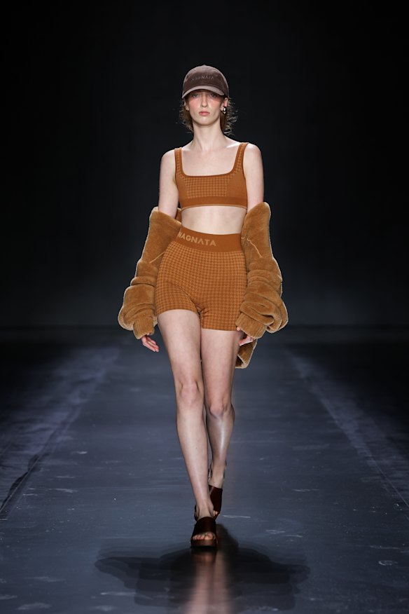 A model wears Nagnata during the brand’s Resort 26 show at Australian Fashion Week.