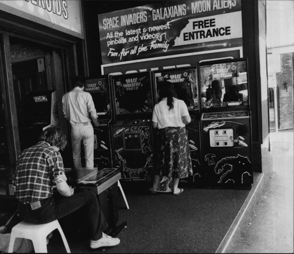Space Invaders machines on George Street, Sydney on February 25, 1981.