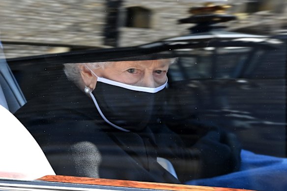 Queen Elizabeth II arrives for the funeral of Prince Philip, Duke of Edinburgh at Windsor Castle.