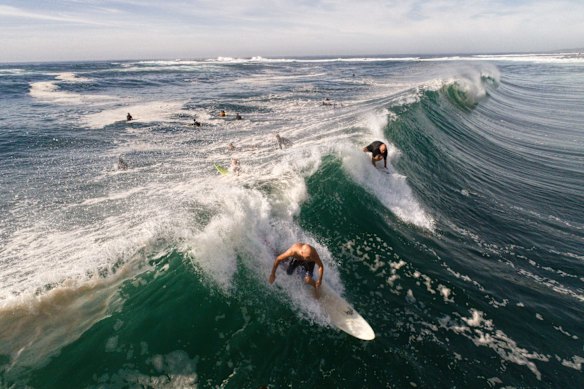 With eastern suburbs beaches closed, a large swell attract surfers to the northern beaches.