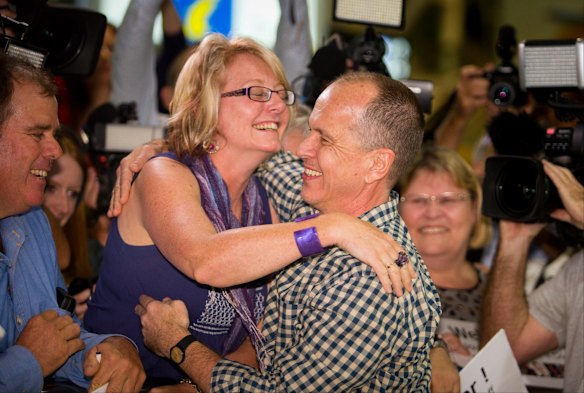 Greste is greeted by well-wishers.