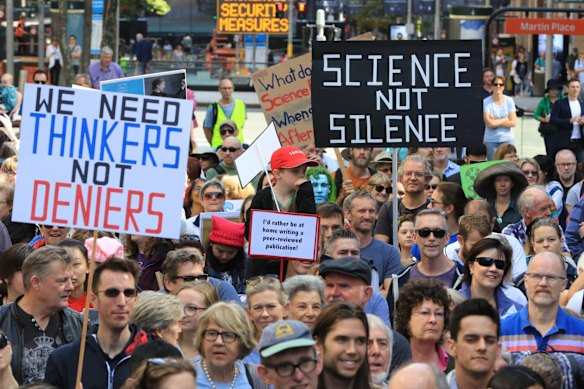 The March for Science Sydney rally at Marin Place.