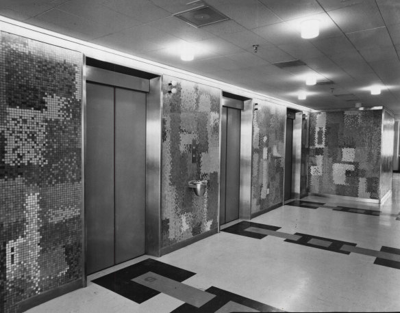 Ceramic fired walls in a lift bay. February 26, 1962. 