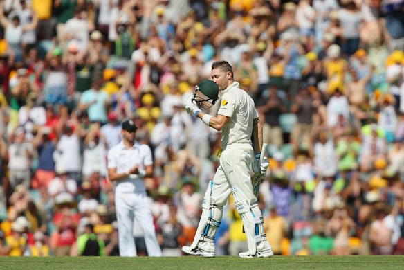 Michael Clarke of Australia celebrates scoring his century.