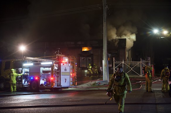 Firefighters are battling a blaze in Shepherd Street, Hume.