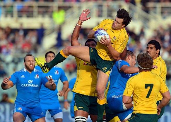 Australia's centre Adam Ashley-Cooper catches the ball.