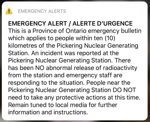 Many residents woke up to the alert on Sunday morning Canadian time.