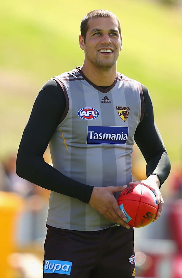 Lance Franklin of the Hawks looks on during a Hawthorn Hawks AFL training session at Waverley Park.