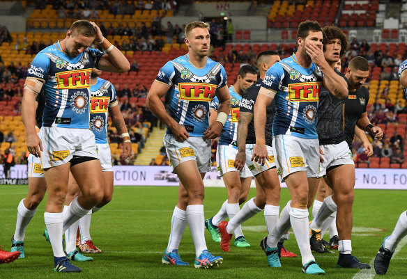 Struggling: Bryce Cartwright, centre, was again disappointing against the Storm.