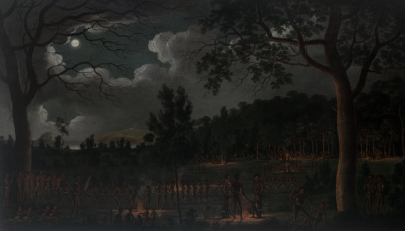 Corroboree at Newcastle by Joseph Lycett.