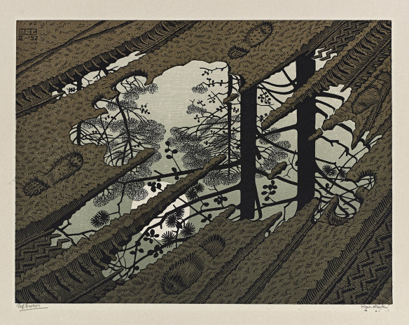 'Puddle' (February 1952), colour woodcut
