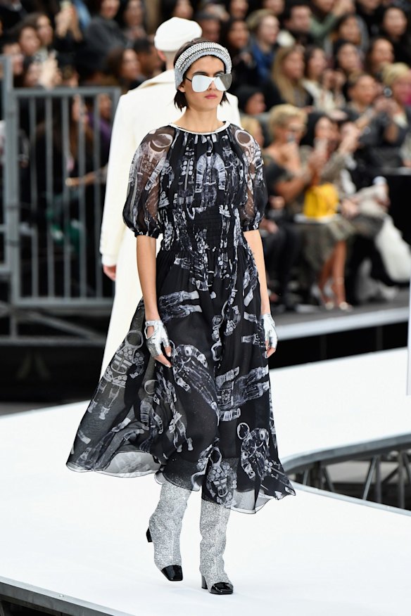 Space Invaders design. Elton John's Rocket Man played during the show.