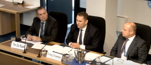 Air Services Australia officials Tim De Raadt, Craig Charker and Marcus Knauer appeared before the ACT Assembly's drone inquiry on Wednesday. 